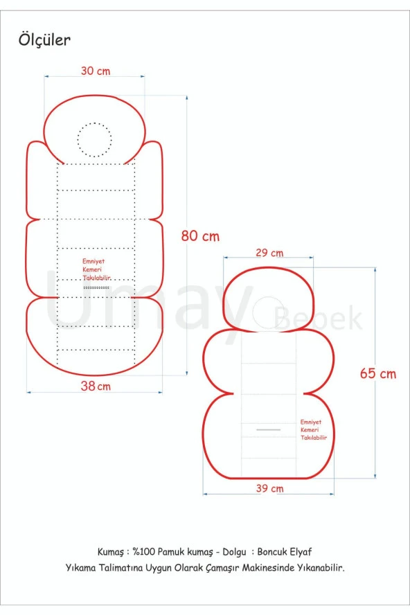 Umaybebek 4 Parça - Puset Örtüsü, Bel Destekli Bebek Arabası Minderi, Puset Minderi, Puset Çarşafı - Panço-Koyu Gri Mavi P - 4