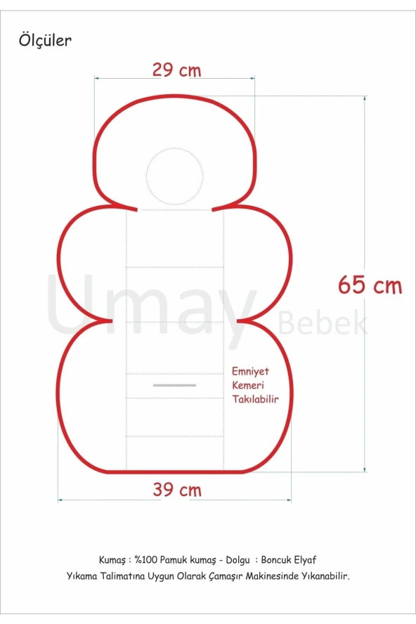 Umaybebek 3 Parça - Puset Örtüsü, Bel Destekli Puset Minderi, Puset Çarşafı, %100 Pamuk - Panço-Koyu Gri Mavi P - 4