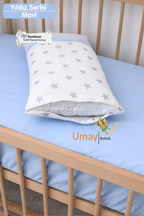 Umaybebek Bebek Nevresim Takımı, Çarşaf - %100 Pamuk-Mavi Yıldızlı D - 2