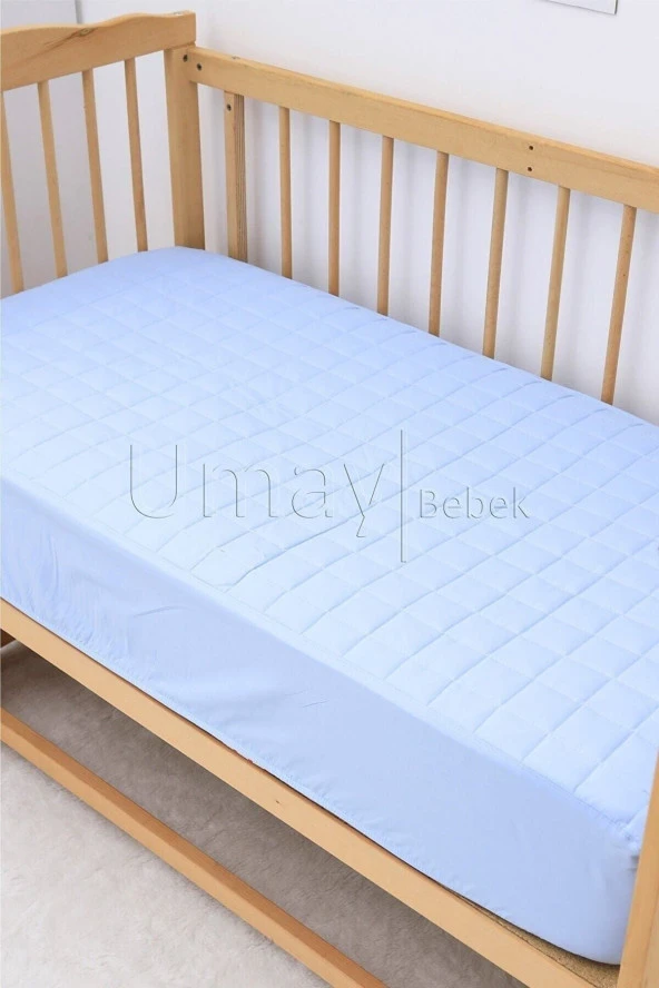 Umaybebek Kapitoneli, Lastikli, Yatak Koruyucu Lastikli Çarşaf - %100 Pamuk - Mavi- - 2