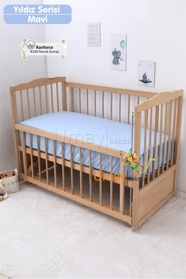 Umaybebek Bebek Nevresim Takımı, Çarşaf - %100 Pamuk-Mavi Yıldızlı D - 3