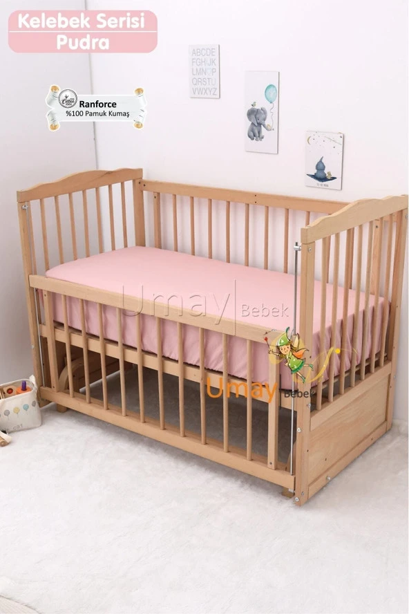 Umaybebek Bebek Nevresim Takımı, Örgü Korumalık, Çarşaf - %100 Pamuk-Pudra Kelebekli - 4