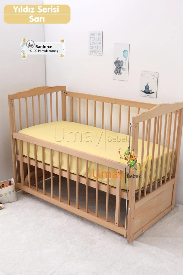 Umaybebek Bebek Nevresim Takımı, Örgü Korumalık, Çarşaf - %100 Pamuk-Sarı Yıldızlı - 4