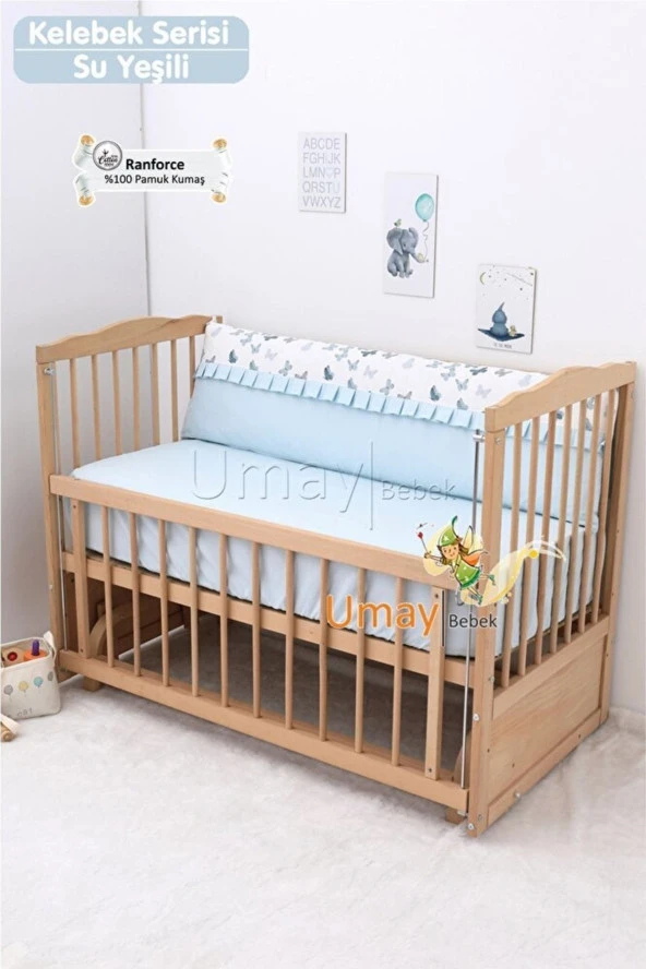 Umaybebek 70x130, Bebek Nevresim Takımı, Dolgu Korumalık, Düz Çarşaf - %100 Pamuk-Su Yeşili - 3