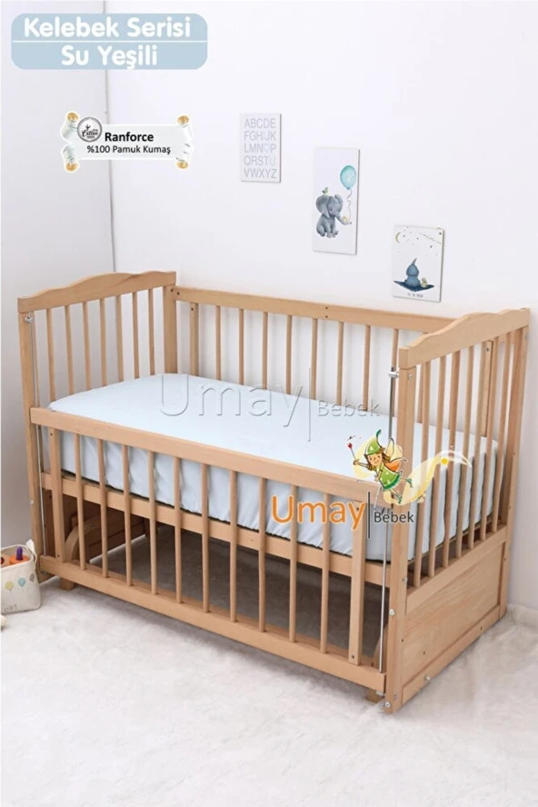 Umaybebek 70x130, Bebek Nevresim Takımı, Dolgu Korumalık, Düz Çarşaf - %100 Pamuk-Su Yeşili - 4