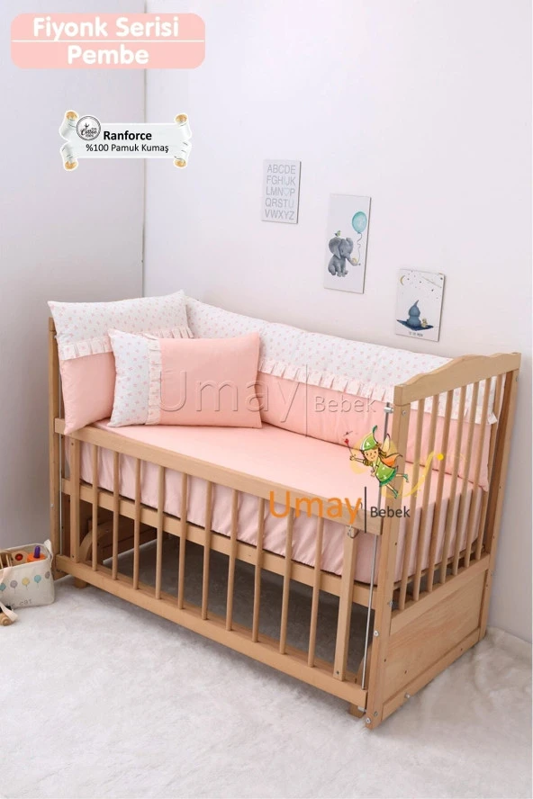 Umaybebek 70x110, Bebek Nevresim Takımı, Dolgu Korumalık, Düz Çarşaf - %100 Pamuk-Bebe Pembe - 2