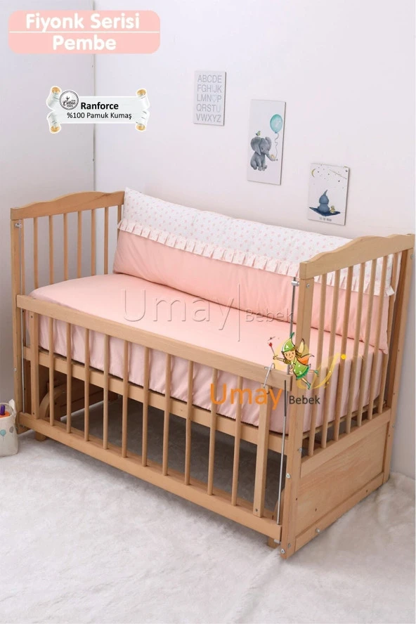 Umaybebek 70x110, Bebek Nevresim Takımı, Dolgu Korumalık, Düz Çarşaf - %100 Pamuk-Bebe Pembe - 3