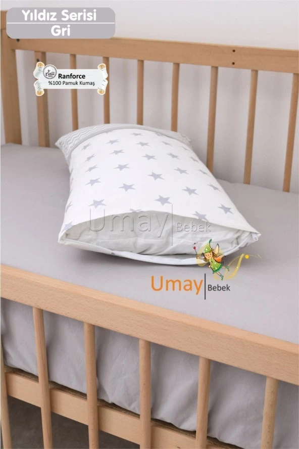 Umaybebek Bebek Nevresim Takımı, Çarşaf - %100 Pamuk-Gri Yıldız - 2