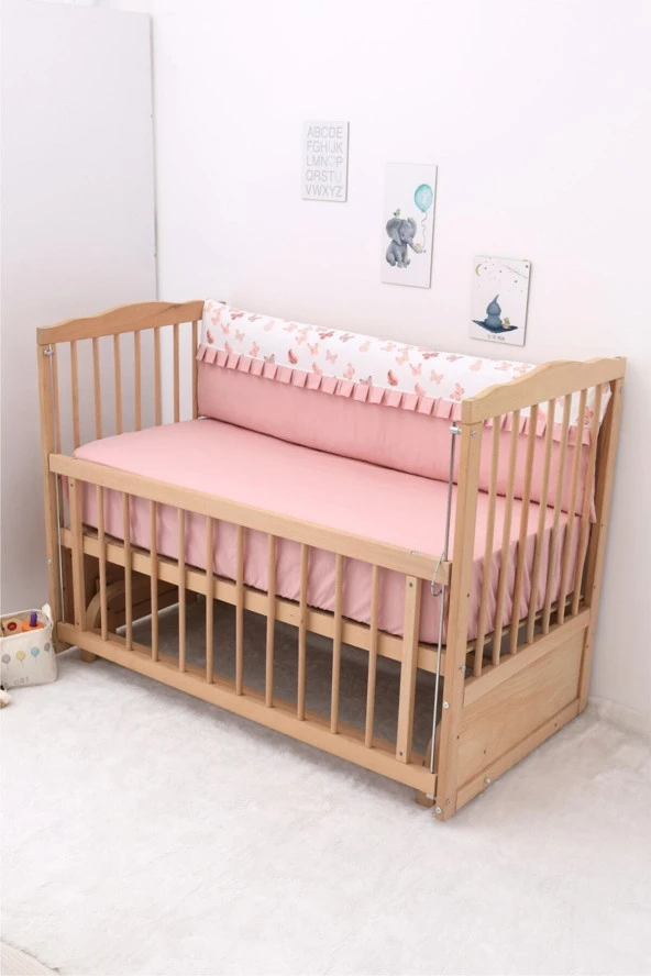 Umaybebek 70x110, Bebek Nevresim Takımı, Dolgu Korumalık, Düz Çarşaf - %100 Pamuk-Pudra Kelebek - 3