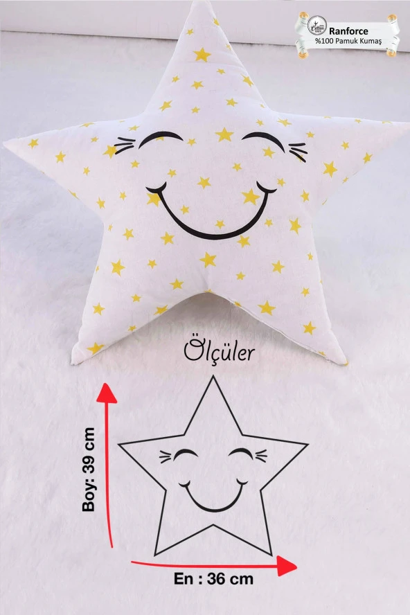 Bebek Çocuk Odası Yıldız Yastık, Dekoratif Yastık Sarı Yıldızlı-Sarı Yıldız