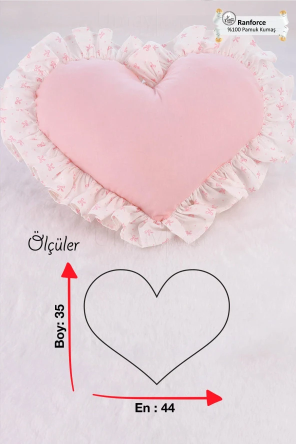 Umaybebek Bebek Çocuk Odası Fırfır Detaylı Kalp Yastık, Uyku Arkadaşı - Pembe Kalp