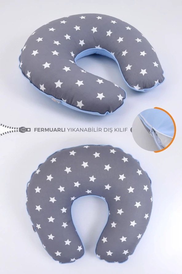 Umaybebek Emzirme Yastığı Minderi, Pamuk Kumaş - Koyu Gri Mavi-