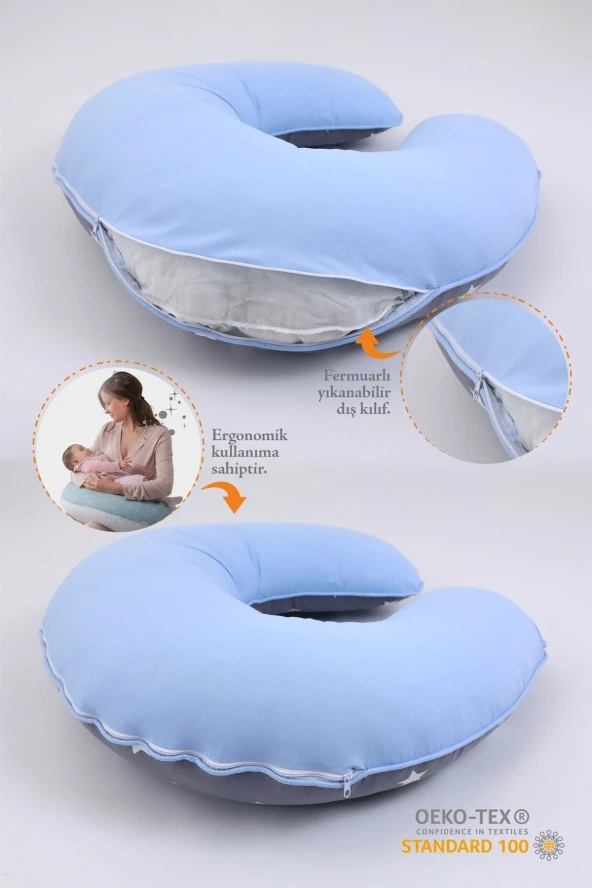 Umaybebek Emzirme Yastığı Minderi, Pamuk Kumaş - Koyu Gri Mavi- - 2