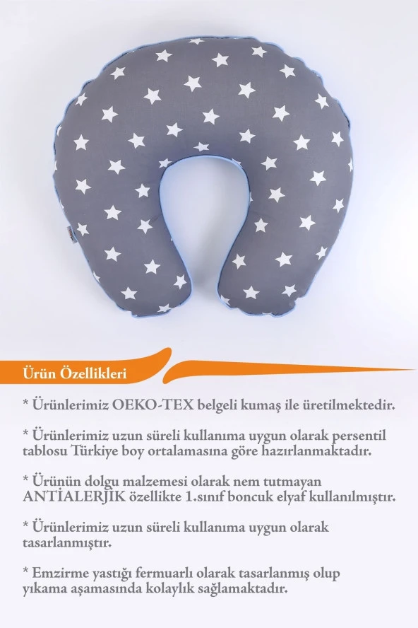Umaybebek Emzirme Yastığı Minderi, Pamuk Kumaş - Koyu Gri Mavi- - 3