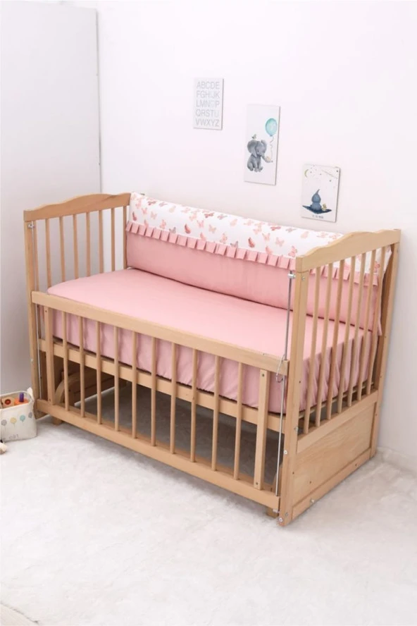 Umaybebek 60x120, Bebek Nevresim Takımı, Dolgu Korumalık, Düz Çarşaf - %100 Pamuk-Pudra Kelebek - 3