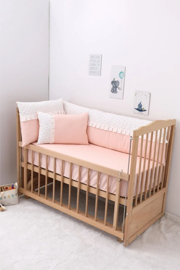 Umaybebek 60x120, Bebek Nevresim Takımı, Dolgu Korumalık, Düz Çarşaf - %100 Pamuk-Pembe Fiyonk - 2