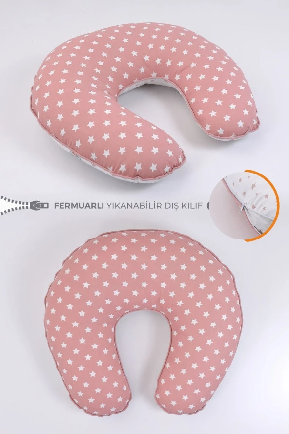 Umaybebek Emzirme Yastığı Minderi - %100 Pamuk - Pudra Yıldız-