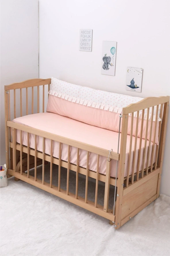 Umaybebek 60x120, Bebek Nevresim Takımı, Dolgu Korumalık, Düz Çarşaf - %100 Pamuk-Pembe Fiyonk - 3