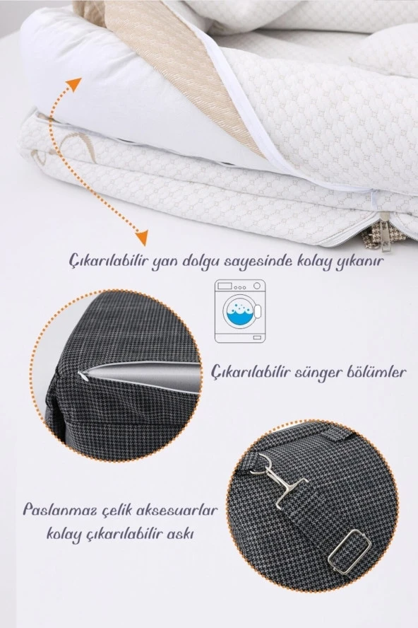 Umaybebek Umay Çantalı Taşınabilir Reflü Yatağı, Babynest, Anne Çantası - Dokuma Gri - 3