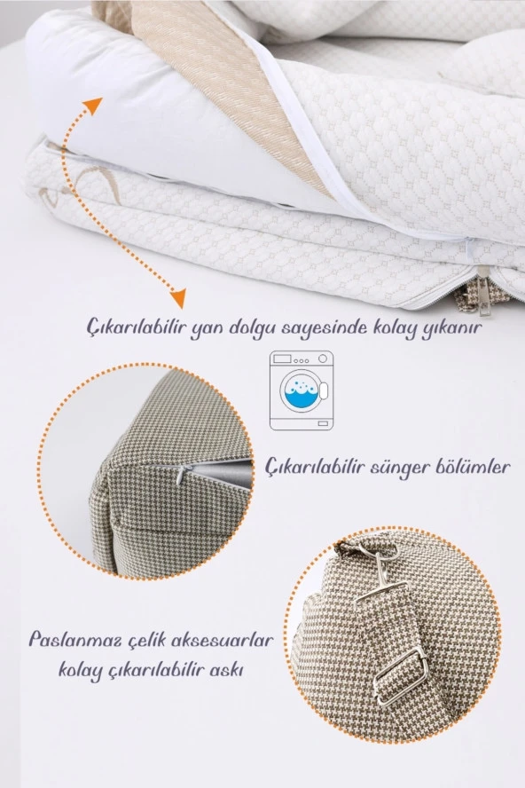 Umaybebek Umay Çantalı Taşınabilir Reflü Yatağı, Babynest, Anne Çantası - Dokuma Kahve - 4