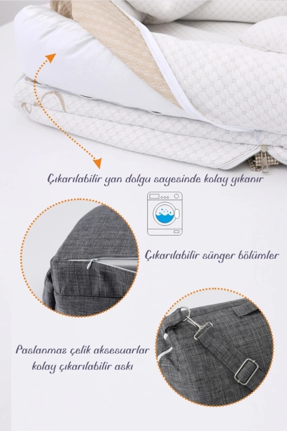 Umaybebek Umay Çantalı Taşınabilir Reflü Yatağı, Babynest, Anne Çantası - Antrasit - 4