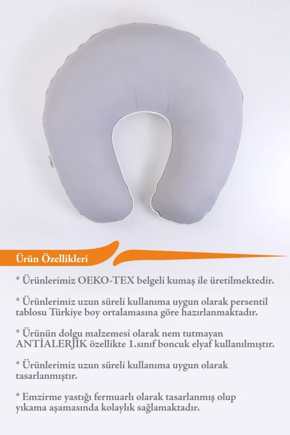 Umaybebek Emzirme Yastığı Minderi, Pamuk Kumaş - Gri Krem- - 3