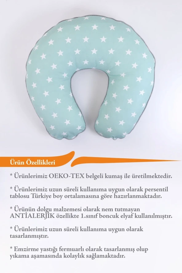 Umaybebek Emzirme Yastığı Minderi, Pamuk Kumaş - Yeşil Gri- - 3
