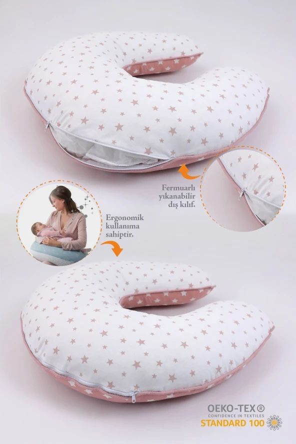 Umaybebek Emzirme Yastığı Minderi - %100 Pamuk - Pudra Yıldız- - 2