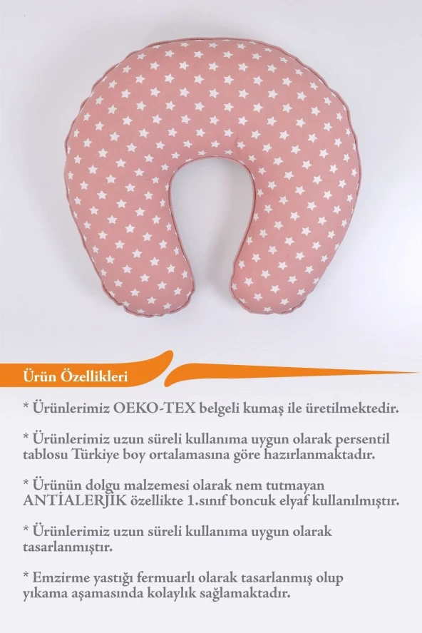 Umaybebek Emzirme Yastığı Minderi - %100 Pamuk - Pudra Yıldız- - 3