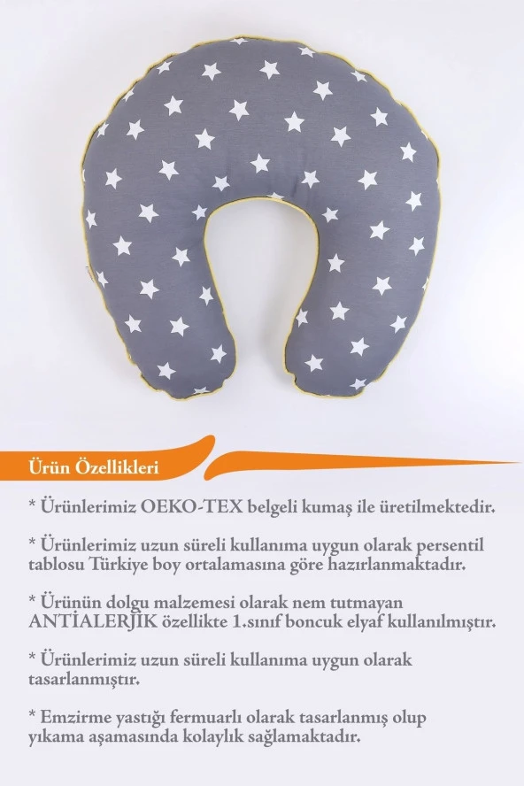 Umaybebek Emzirme Yastığı Minderi, Pamuk Kumaş - Koyu Gri Sarı-Koyu Gri Sarı - 3