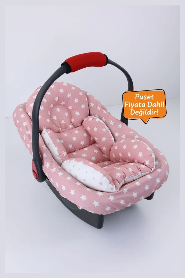 Umaybebek 2 Parça - Bel Destekli Puset Minderi, Puset Çarşafı, Pamuk Kumaş - Orijinal Ürün-Pudra Yıldız