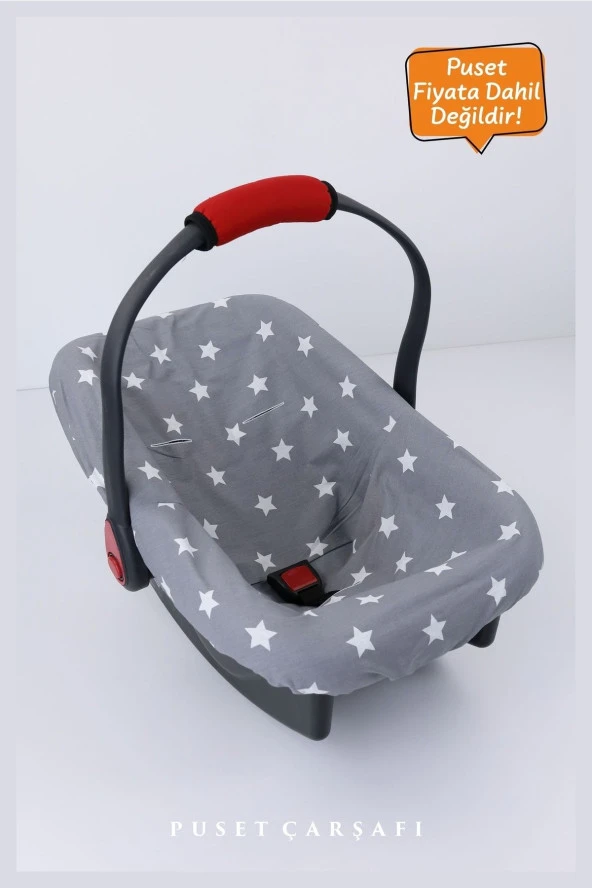 Umaybebek 2 Parça - Bel Destekli Puset Minderi, Puset Çarşafı, Pamuk Kumaş - Orijinal Ürün-Koyu Gri Sarı - 4