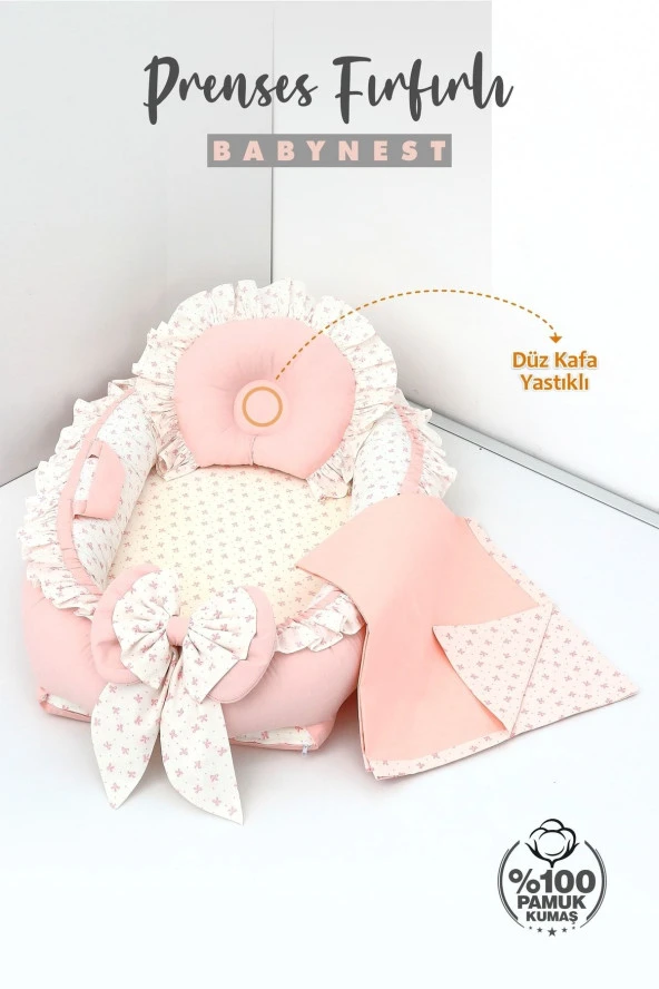 Umaybebek 3 Parça - Bebek Uyku Yatağı, Baş Yastık, Bebek Pikesi 0-2 Yaş - %100 Pamuk-Prenses Fırfırlı - Resim 2