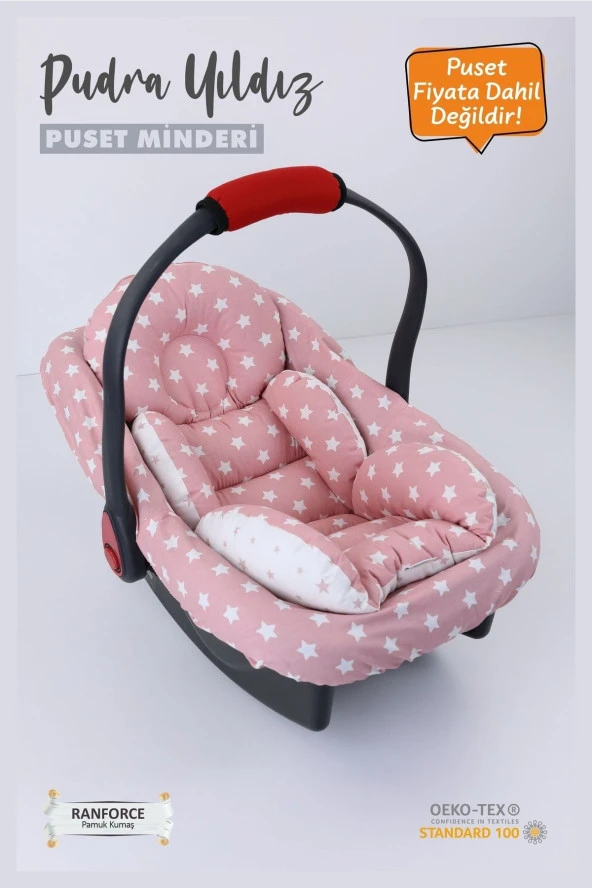 Umaybebek 2 Parça - Bel Destekli Puset Minderi, Puset Çarşafı, Pamuk Kumaş - Orijinal Ürün-Pudra Yıldız - 2