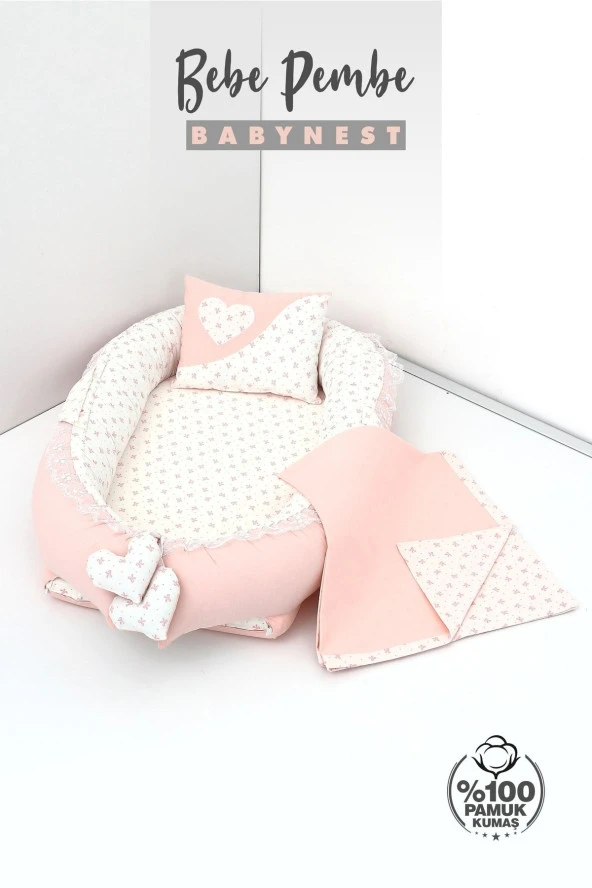 Umaybebek 3 Parça - Bebek Uyku Yatağı, Baş Yastık, Bebek Pikesi 0-2 Yaş - %100 Pamuk-Bebe Pembe - 2