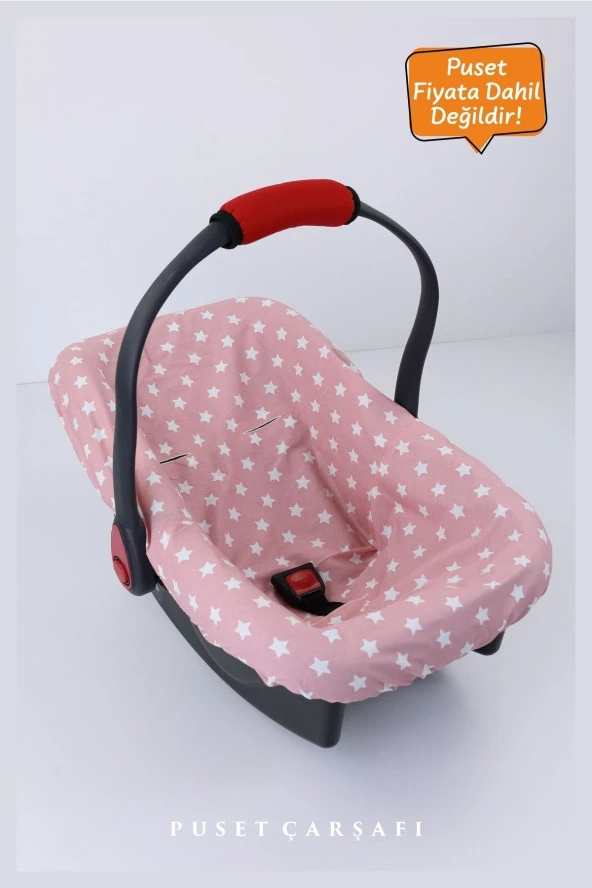 Umaybebek 2 Parça - Bel Destekli Puset Minderi, Puset Çarşafı, Pamuk Kumaş - Orijinal Ürün-Pudra Yıldız - 4