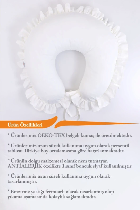 Umaybebek Emzirme Yastığı, Emzirme Önlüğü Set - Pamuklu Kumaş - Krem Fırfırlı- - 3