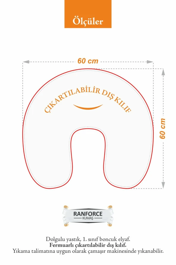 Umaybebek Çift Taraflı Emzirme Yastığı Bebek Destek Minderi Pamuk Kumaş - Kahve Kedi- - 4