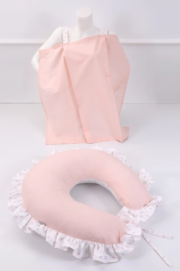 Umaybebek Emzirme Yastığı, Emzirme Önlüğü Set - Pamuklu Kumaş - Prenses Fırfırlı-