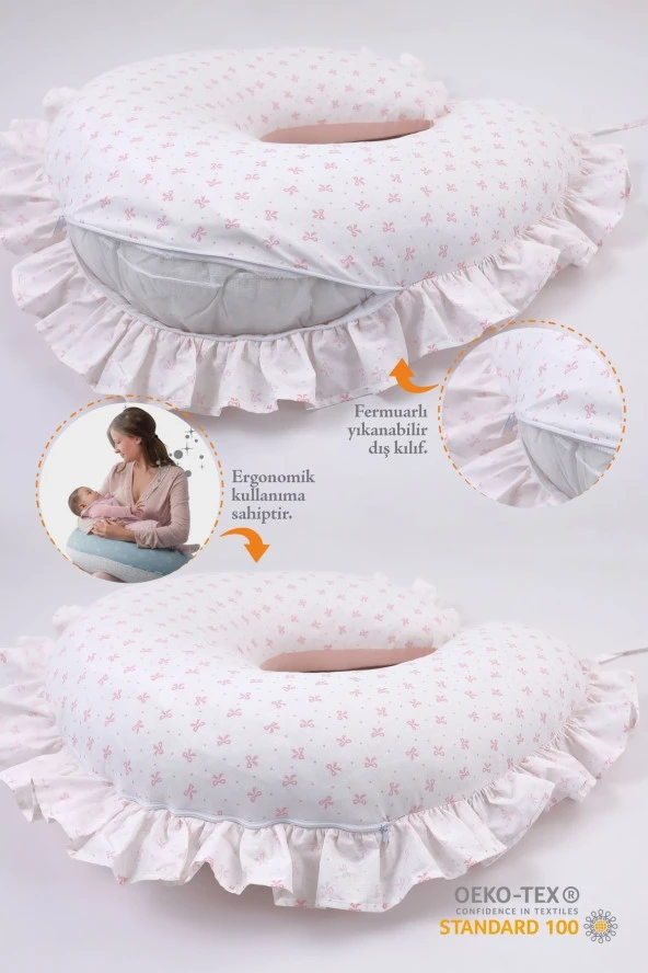 Umaybebek Emzirme Yastığı, Emzirme Önlüğü Set - Pamuklu Kumaş - Prenses Fırfırlı- - 2