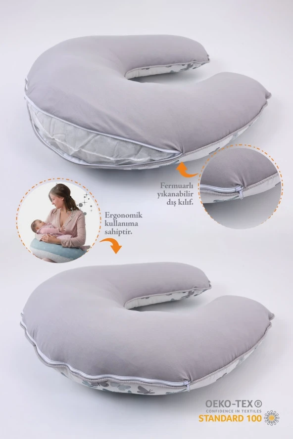 Umaybebek Emzirme Yastığı  Emzirme Önlüğü Set Pamuklu Kumaş Yeşil Kelebek- - 2