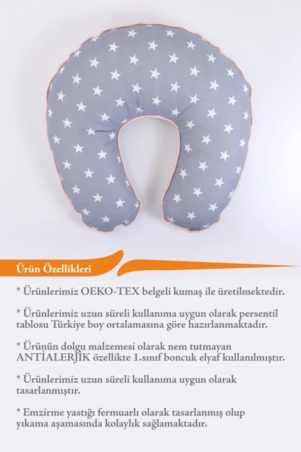 Umaybebek Emzirme Yastığı, Emzirme Önlüğü Set - Pamuklu Kumaş - Açık Gri Bebepembe- - 3