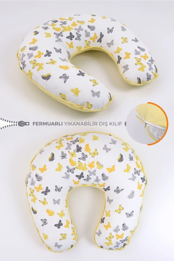 Umaybebek Emzirme Yastığı Minderi, Pamuk Kumaş - Sarı Kelebek- ürün görseli 1