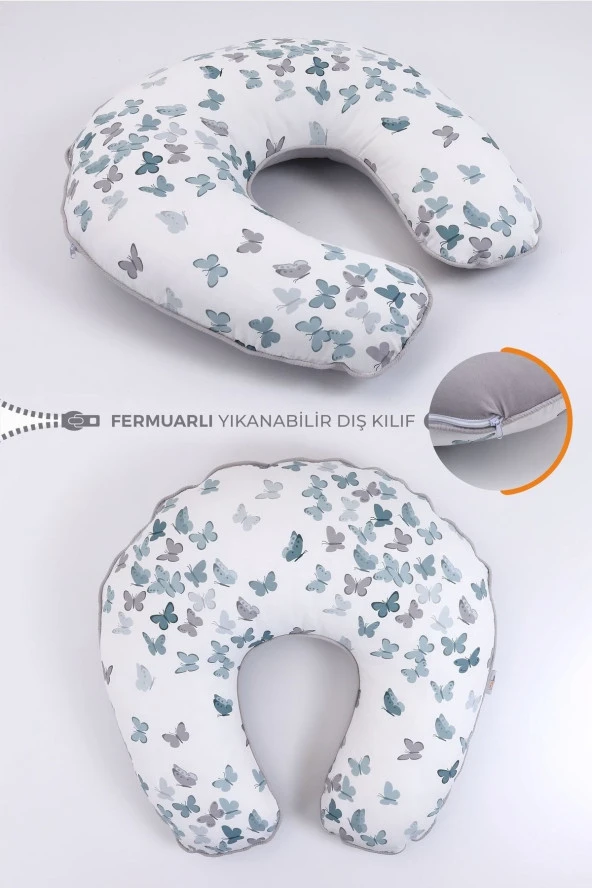 Umaybebek Emzirme Yastığı Minderi, Pamuk Kumaş - Yeşil Kelebek-