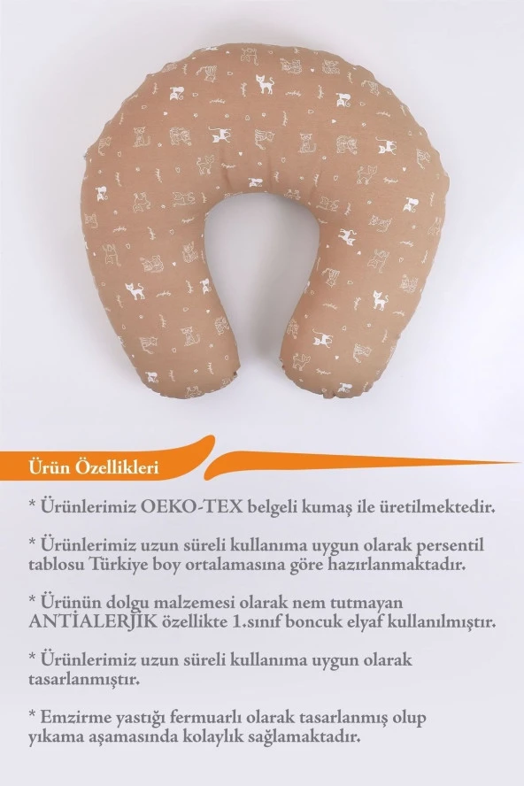 Umaybebek Emzirme Yastığı, Emzirme Önlüğü Set - Pamuklu Kumaş - Kahve Kedi- - 3