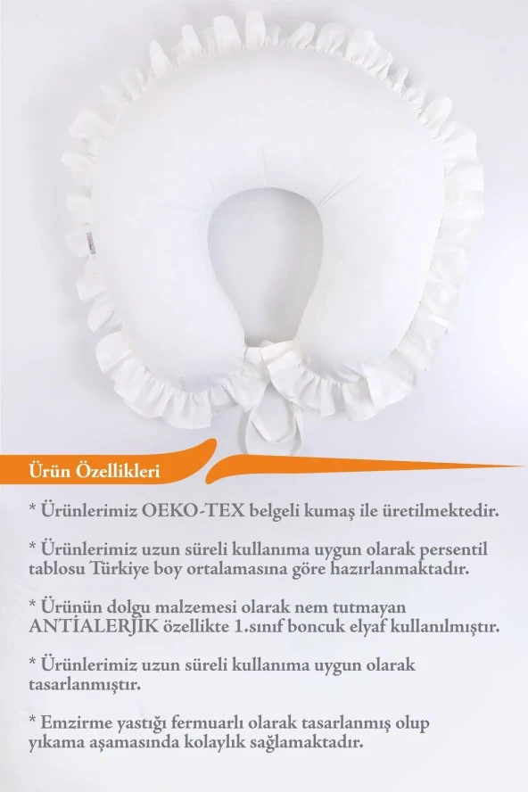 Umaybebek Emzirme Yastığı Minderi, Pamuk Kumaş - Krem Fırfırlı- - 3