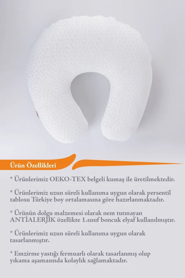 Umaybebek Emzirme Yastığı Minderi, Pamuk Kumaş - Dolgulu Yastık 60x60 Cm-Beyaz Dokulu - 3