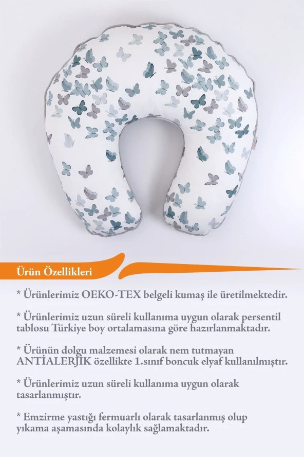 Umaybebek Emzirme Yastığı  Emzirme Önlüğü Set Pamuklu Kumaş Yeşil Kelebek- - 3