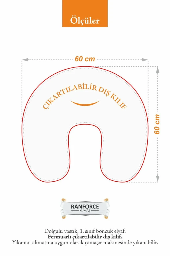 Umaybebek Emzirme Yastığı Minderi, Pamuk Kumaş - Dolgulu Yastık 60x60 Cm-Gri Kedi - 4