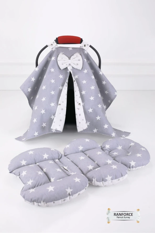 Umaybebek Puset Örtüsü Puset Minderi 2 Parça - Bel Destekli-Açık Gri